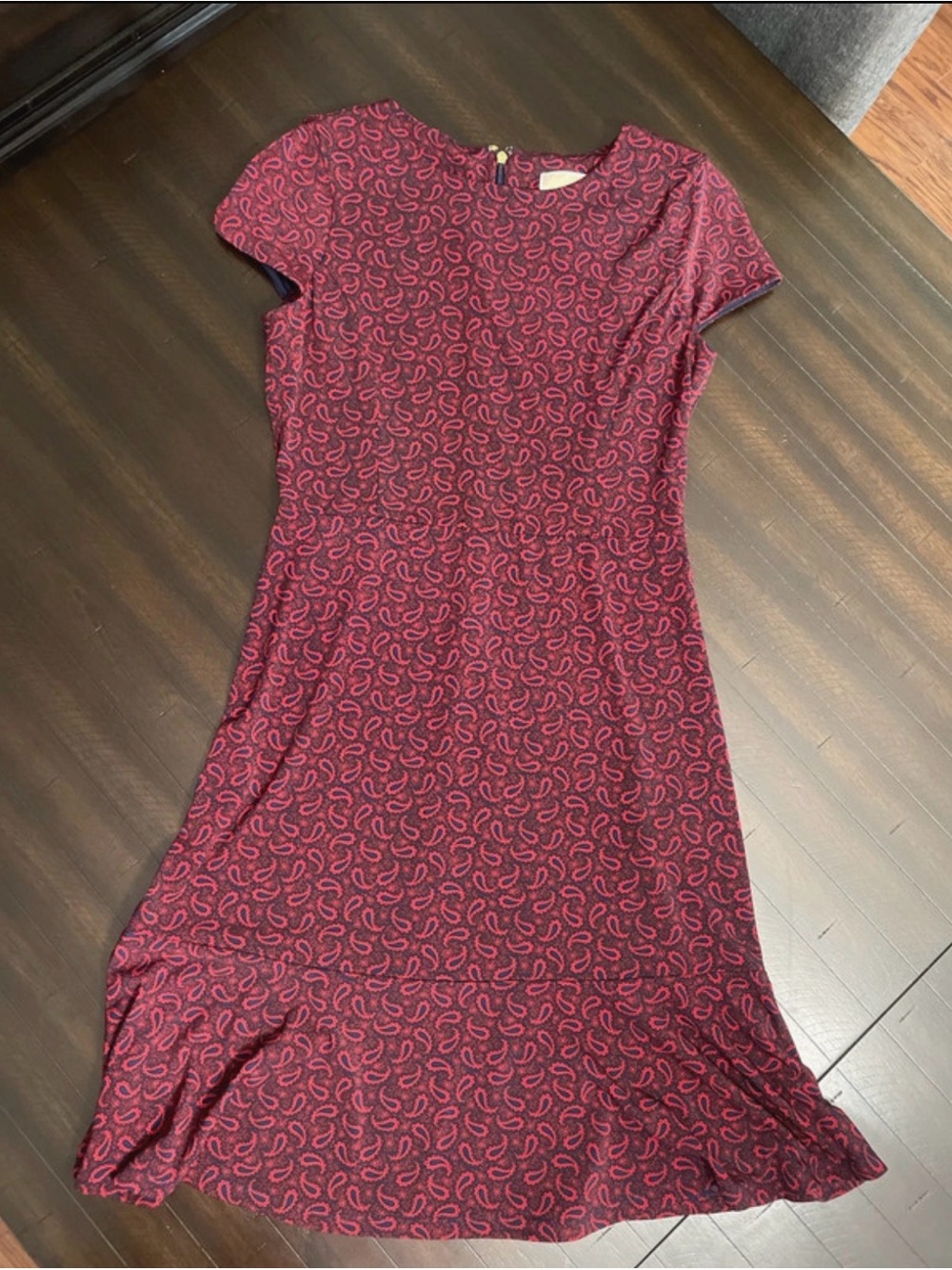 Michael Kors Burgundy Paisley Short Sleeve Stretch Dress